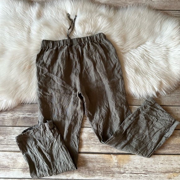 Parachute 100% Linen Drawstring Pants Small Petite Green - Picture 5 of 6
